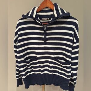 Fransa Striped Knit Quarter Zip Preppy Striped Casual Small